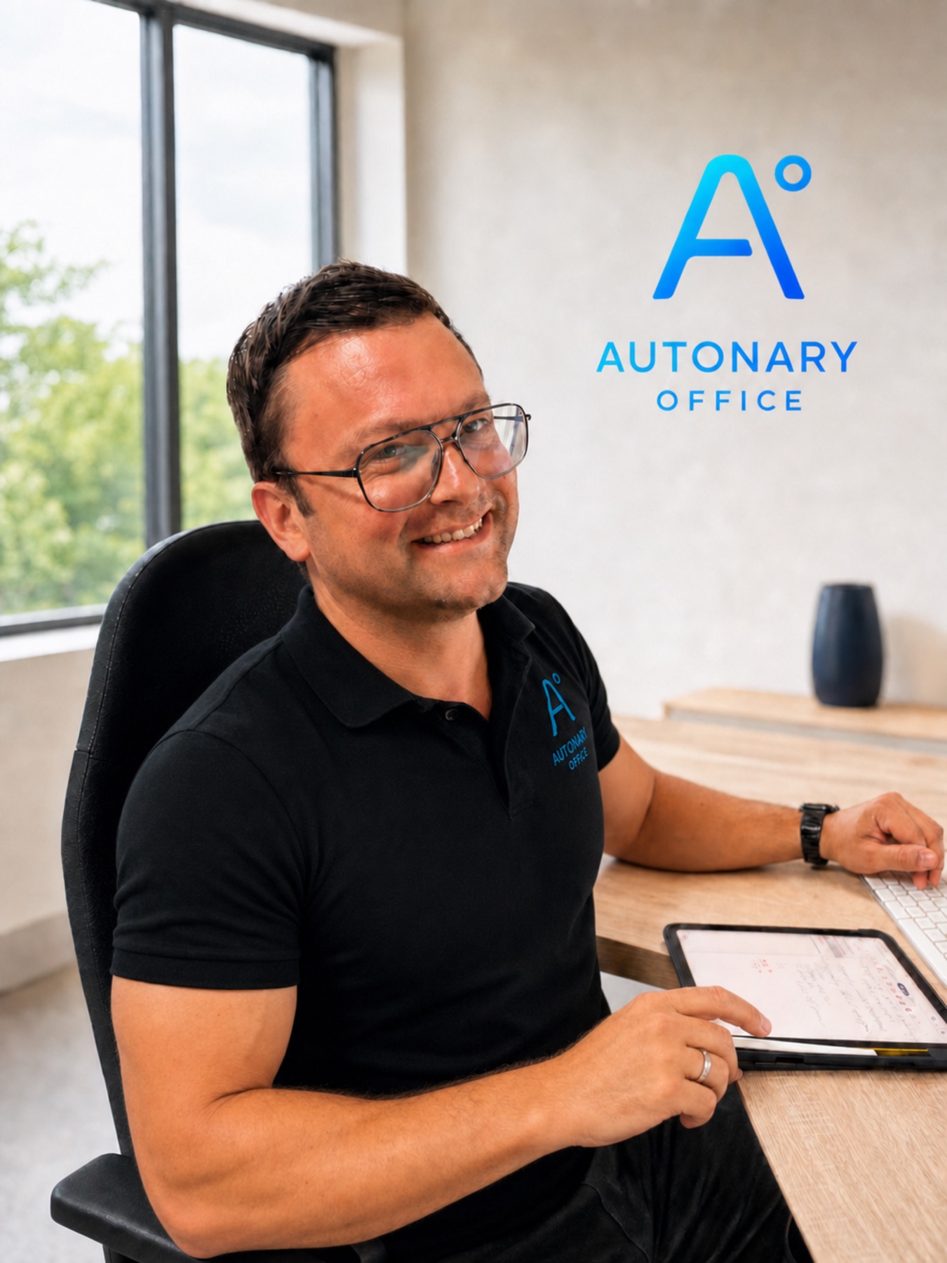 Markus Steiner an seinem Arbeitsplatz im Autonary-Office-Studio